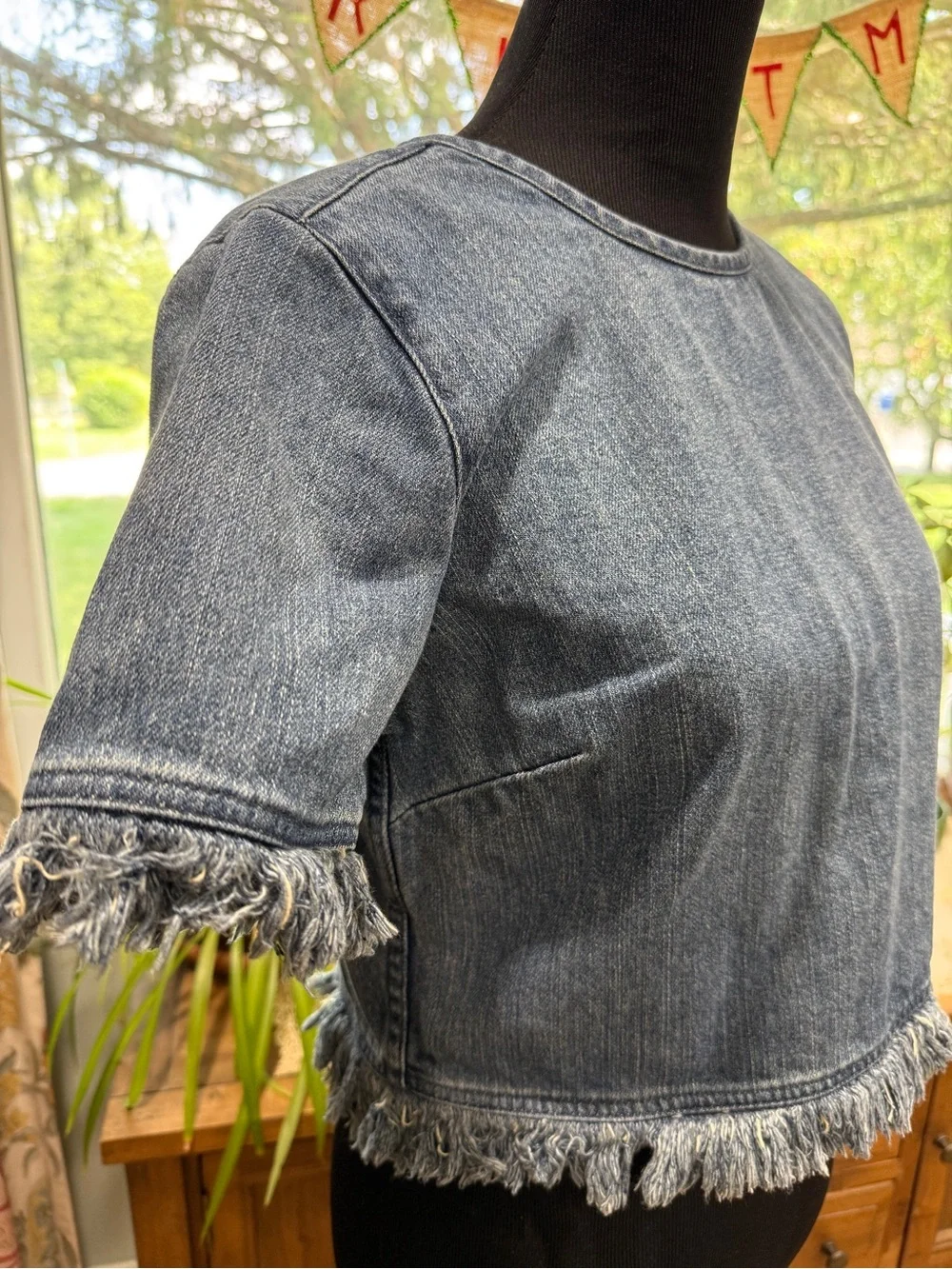 Michael Kors M Denim Fringe Crop Top - Blue